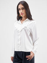 Women's White Casual Solid Full Sleeves Shirt