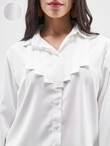Women's White Casual Solid Full Sleeves Shirt