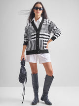 Women's Jet Black Casual Self-Design Full Sleeves Sweater