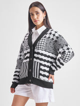 Women's Jet Black Casual Self-Design Full Sleeves Sweater