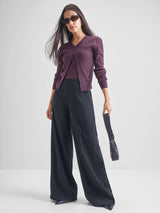 Women's Purple Casual Self-Design Full Sleeves Sweater