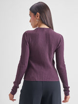 Women's Purple Casual Self-Design Full Sleeves Sweater