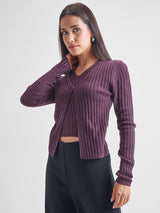 Women's Purple Casual Self-Design Full Sleeves Sweater