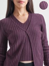 Women's Purple Casual Self-Design Full Sleeves Sweater