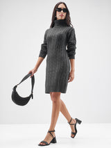 Women's Charcoal Casual Self-Design Full Sleeves Sweater