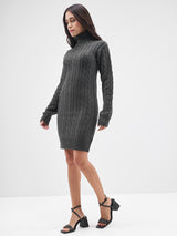 Women's Charcoal Casual Self-Design Full Sleeves Sweater