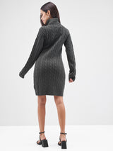 Women's Charcoal Casual Self-Design Full Sleeves Sweater