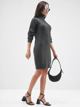 Women's Charcoal Casual Self-Design Full Sleeves Sweater