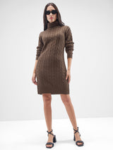 Women's Brown Casual Self-Design Full Sleeves Sweater