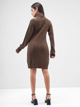 Women's Brown Casual Self-Design Full Sleeves Sweater