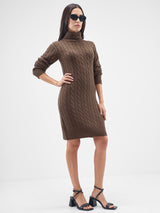 Women's Brown Casual Self-Design Full Sleeves Sweater