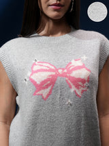 Women's Grey Casual Self-Design Sleeveless Sweater