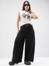 Women's White Casual Self-Design Sleeveless Sweater