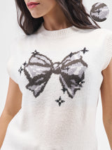 Women's White Casual Self-Design Sleeveless Sweater