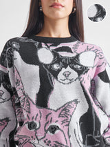 Women's Multicolor Casual Self-Design Full Sleeves Sweater