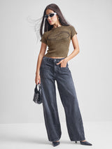 Women's Brown Casual Self-Design Half Sleeves Sweater