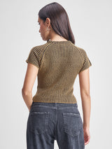 Women's Brown Casual Self-Design Half Sleeves Sweater