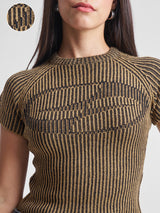 Women's Brown Casual Self-Design Half Sleeves Sweater