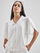 Women's White Casual Printed Regular Fit Half Sleeve Top