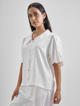 Women's White Casual Printed Regular Fit Half Sleeve Top