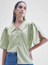 Women's Green Casual Printed Regular Fit Half Sleeves Top