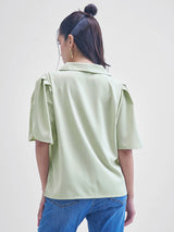 Women's Green Casual Printed Regular Fit Half Sleeves Top