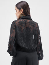 Women's Black Casual Self-Design Full Sleeves Top