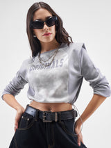 Women's Grey Casual Typography Full Sleeves Top