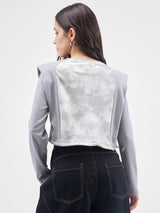 Women's Grey Casual Typography Full Sleeves Top