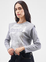 Women's Grey Casual Typography Full Sleeves Top