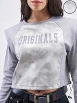 Women's Grey Casual Typography Full Sleeves Top