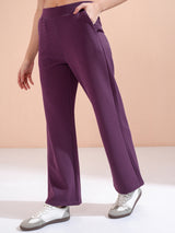 Women's Purple Casual Solid Regular Fit Trouser