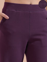Women's Purple Casual Solid Regular Fit Trouser