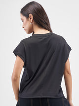 Women's Black Casual Graphic Half Sleeves Tshirt