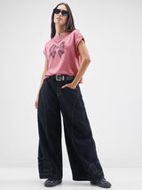 Women's Pink Casual Graphic Half Sleeves Tshirt