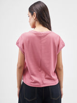 Women's Pink Casual Graphic Half Sleeves Tshirt
