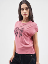 Women's Pink Casual Graphic Half Sleeves Tshirt