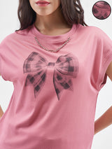 Women's Pink Casual Graphic Half Sleeves Tshirt