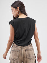 Women's Black Casual Typography Half Sleeves Tshirt