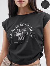 Women's Black Casual Typography Half Sleeves Tshirt