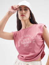 Women's Pink Casual Typography Half Sleeves Tshirt