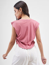 Women's Pink Casual Typography Half Sleeves Tshirt