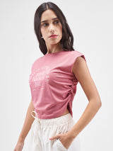 Women's Pink Casual Typography Half Sleeves Tshirt