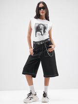 Women's White Casual Graphic Sleeveless Tshirt