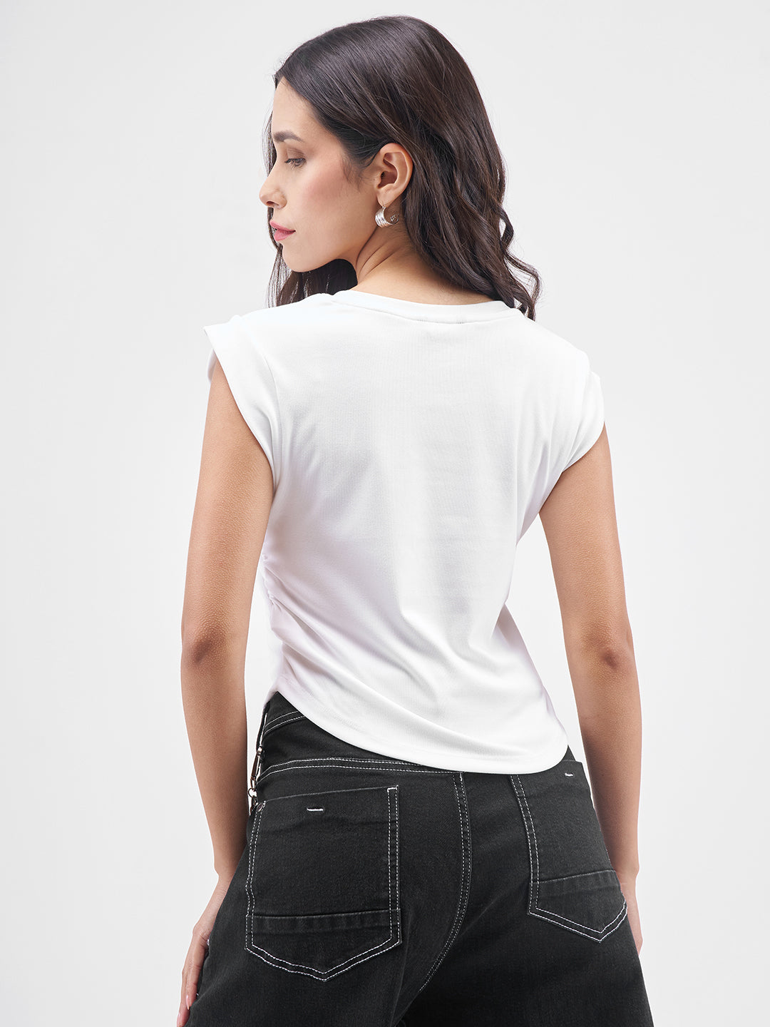 Women's White Casual Graphic Sleeveless Tshirt