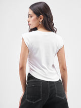 Women's White Casual Graphic Sleeveless Tshirt