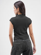 Women's Black Casual Graphic Half Sleeves Tshirt