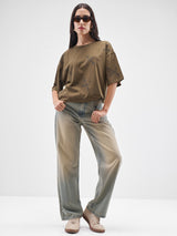 Women's Brown Casual Graphic Half Sleeves Tshirt