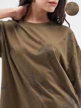 Women's Brown Casual Graphic Half Sleeves Tshirt