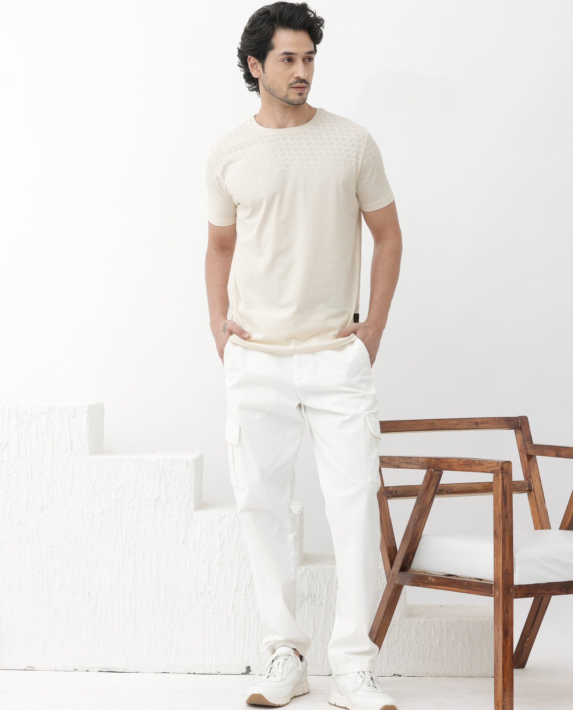 Men's Beige Casual Regular Fit Printed Half Sleeves Tshirt